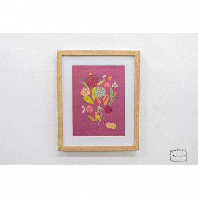 QUADRO FLORES FUNDO MARSALA - 26X32