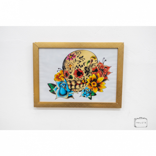 QUADRO CAVEIRA COM FLORES - 24X33