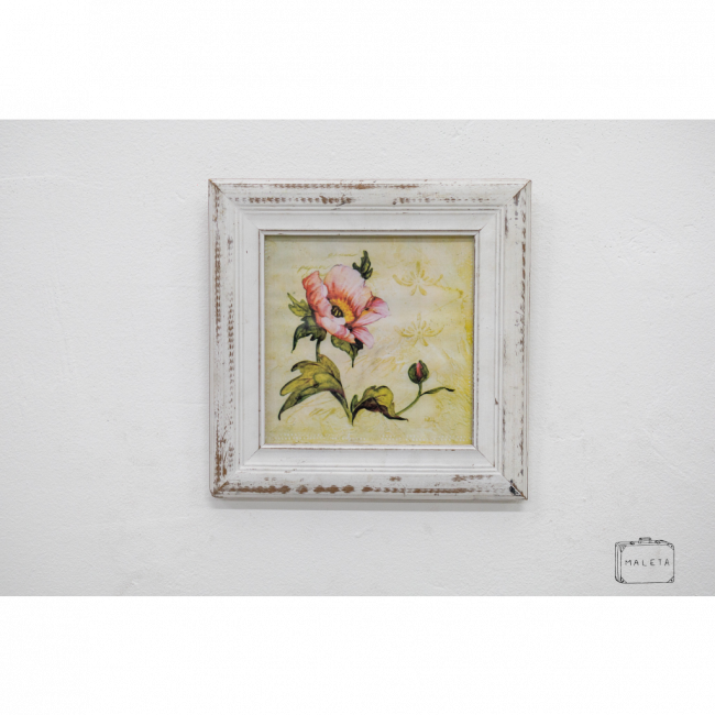 QUADRO FLOR ROSA MIOLO AMARELO - 22X22