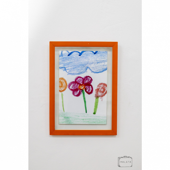 QUADRO DESENHO INFANTIL MOLDURA LARANJA - 28X39