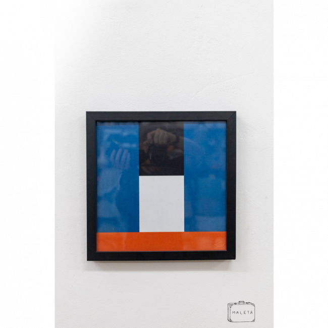 QUADRO QUADRADO E RETÂNGULOS AZUL, PRETO E BRANCO - 33X33