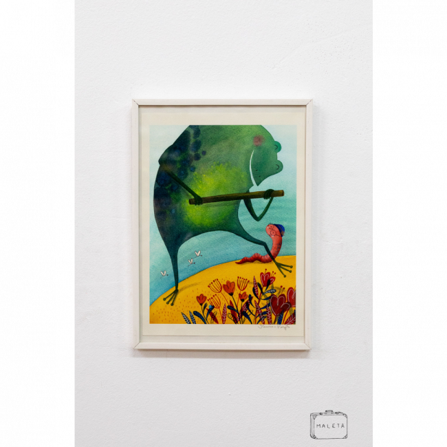 QUADRO SAPO PESCANDO MINHOCA - 22X31