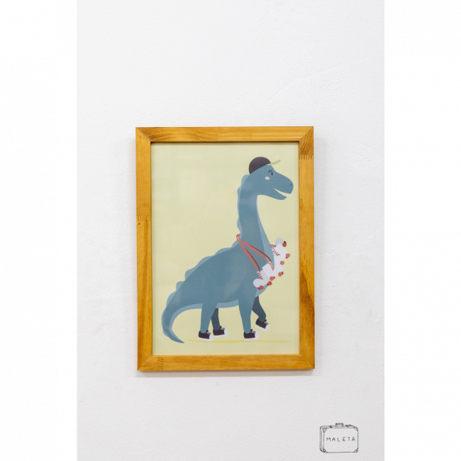QUADRO DINOSSAURO COM PATINS E BONÉ - 24X33