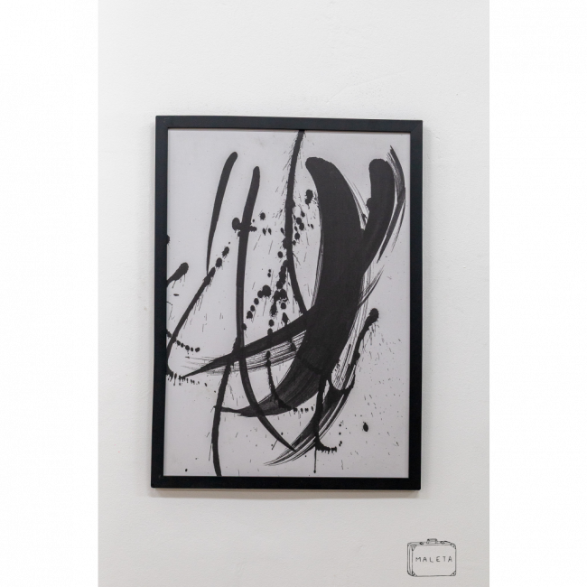 QUADRO PINCELADAS PRETA - 47X65