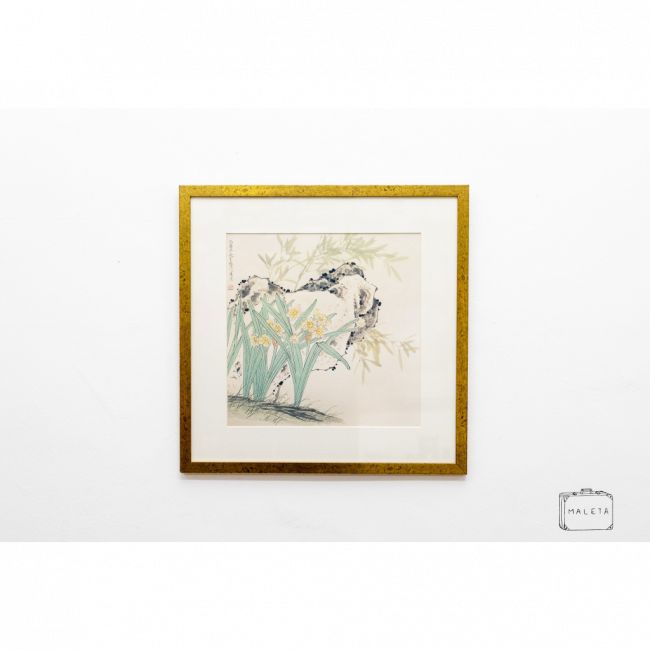 QUADRO FLORES AMARELAS COM RAMINHOS – 53X53