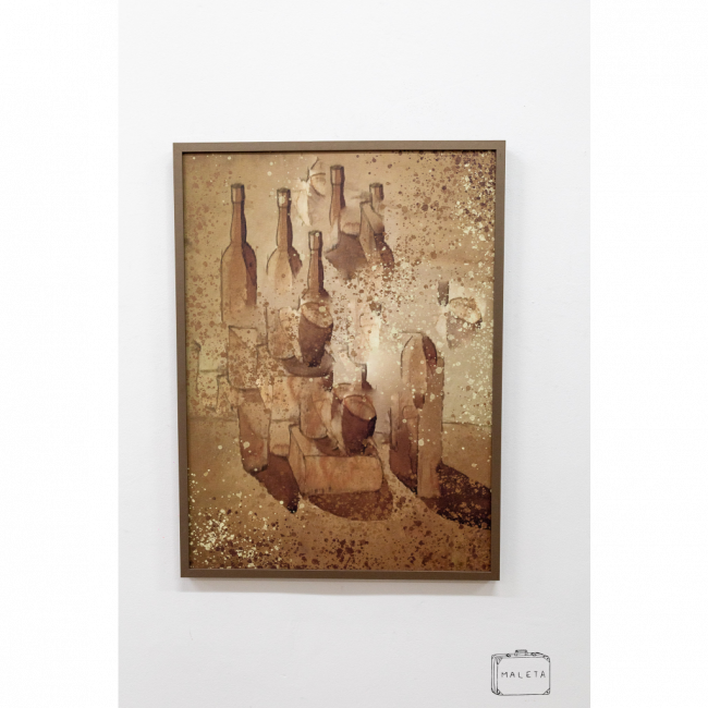 QUADRO GARRAFAS MARROM - 52X70