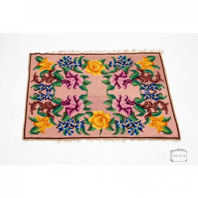 TAPETE ROSA ESTAMPA FLORES - 1,40X0,90