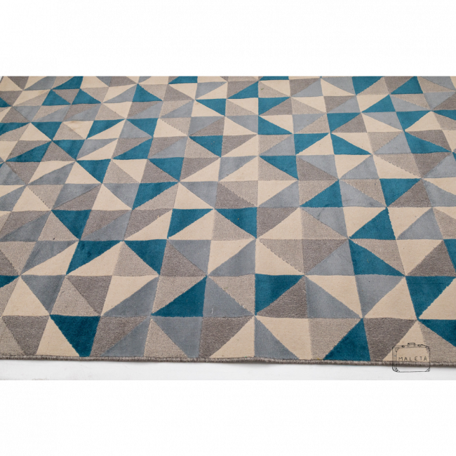 TAPETE GEOMÉTRICO AZUL CINZA BEGE - 2,00X2,90