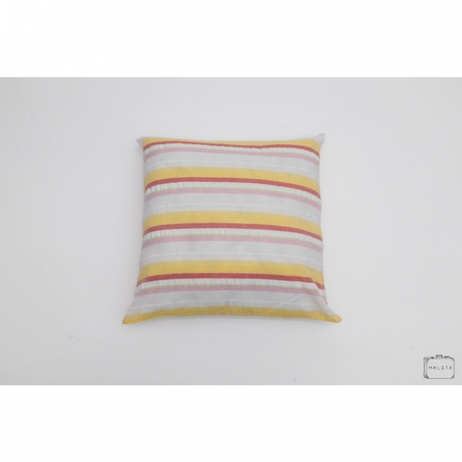 ALMOFADA BRANCA LISTRAS VERMELHA, ROSA E AMARELA - 50X50