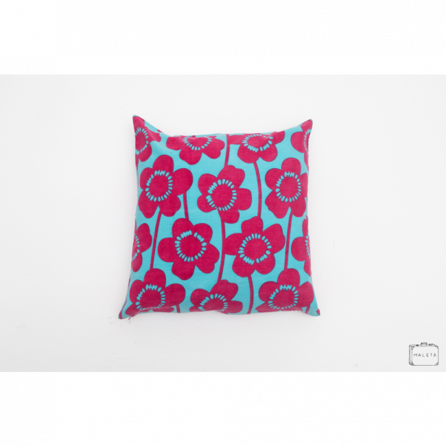 ALMOFADA AZUL FLORES PINK - 46X44