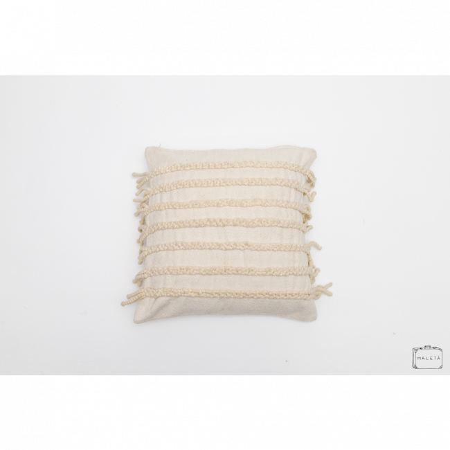 ALMOFADA BRANCA FRANJA BOLINHAS - 45X45