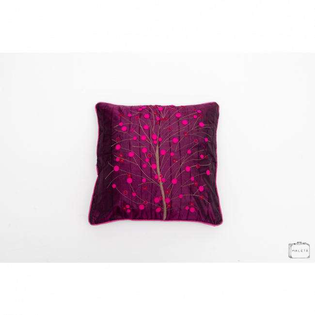ALMOFADA ROXA ÁRVORE BOLINHAS PINK - 45X45