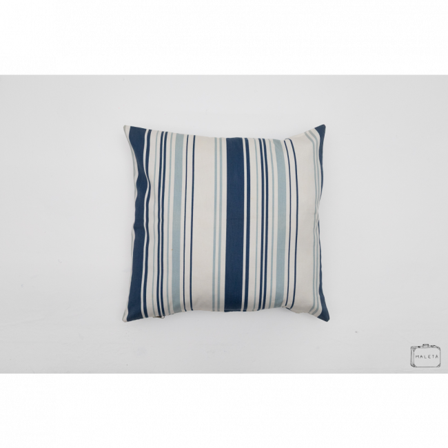 ALMOFADA BRANCA LISTRAS TONS DE AZUL - 40X40