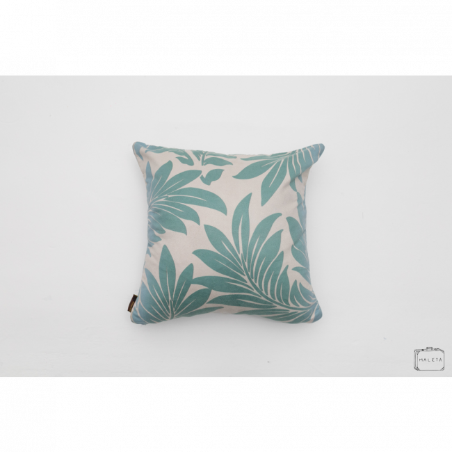 ALMOFADA OFF-WHITE FOLHAGEM VERDE - 40X40