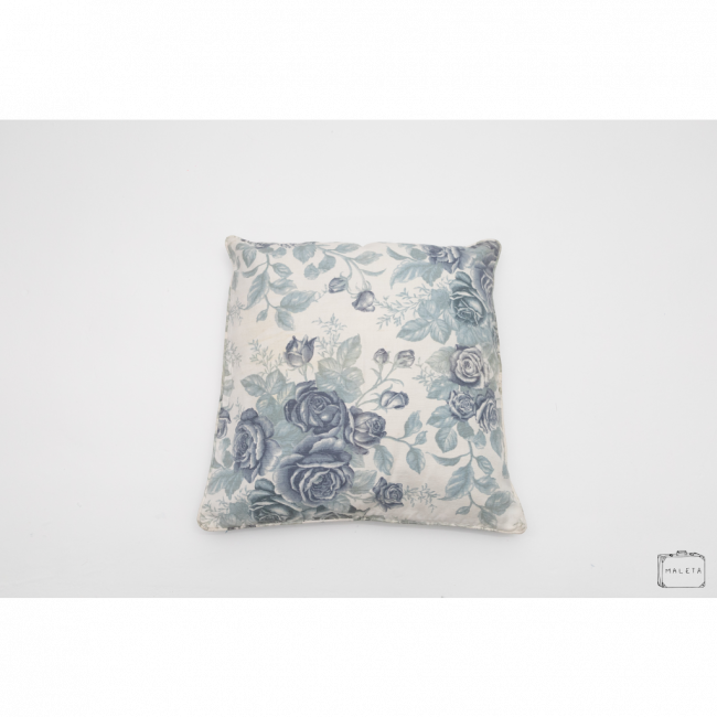 ALMOFADA BRANCA ESTAMPA FLORES AZUL - 55X55