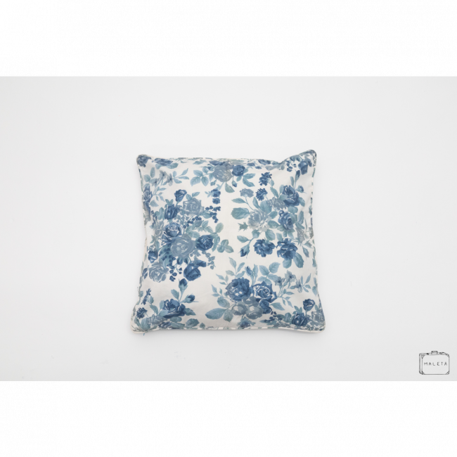 ALMOFADA BRANCA ESTAMPA FLORES AZUL - 55X55
