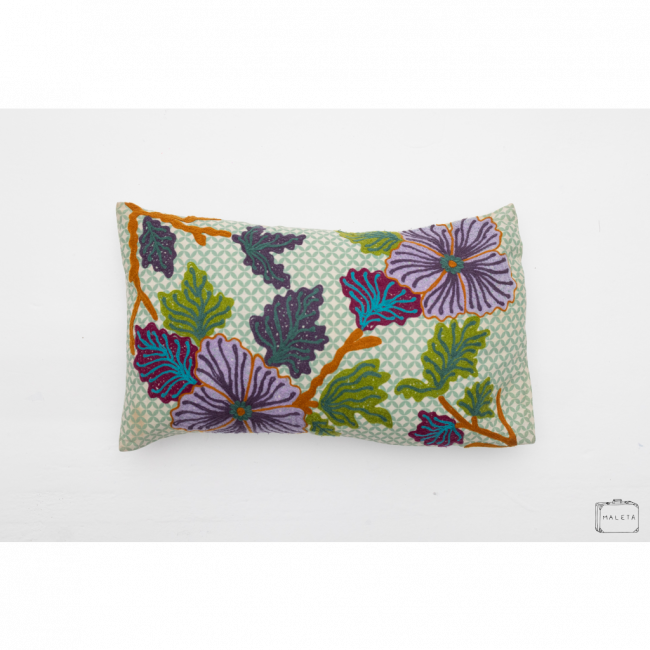 ALMOFADA VERDE ESTAMPA FLORES BORDADA - 50X30
