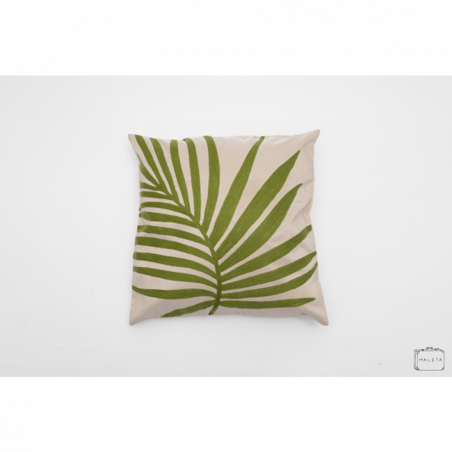 ALMOFADA CREME FOLHA PALMEIRA - 45X45