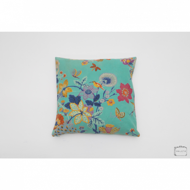 ALMOFADA VERDE ÁGUA ESTAMPA FLORES - 45X45