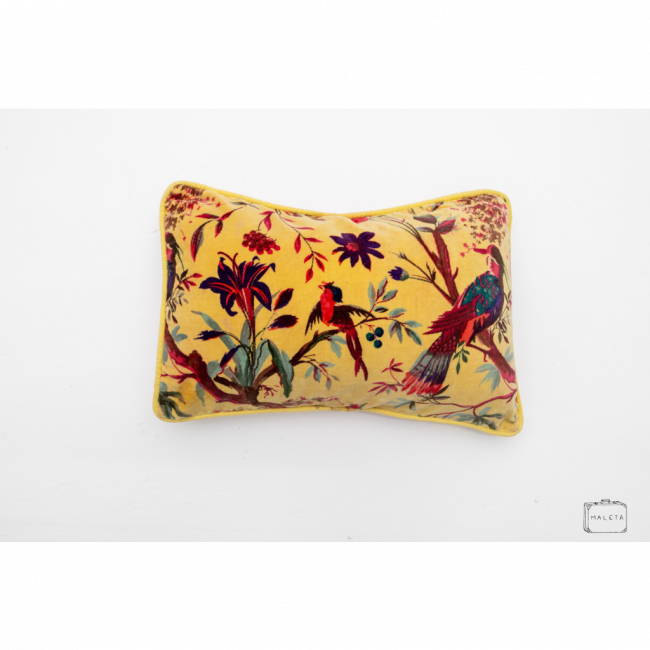 ALMOFADA SUEDE AMARELA ESTAMPA PÁSSARO - 50X35