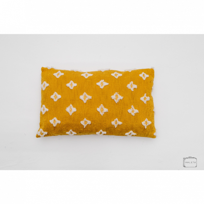 ALMOFADA MOSTARDA ESTAMPA BRANCA DE PELINHO - 50X30