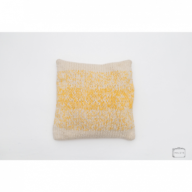 ALMOFADA DE TRICÔ BRANCA E AMARELA - 45X45