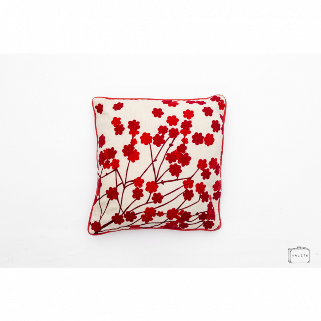 ALMOFADA OFF-WHITE FLORES VERMELHAS - 40X40