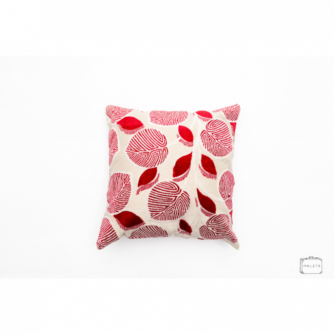 ALMOFADA CREME ESTAMPA FOLHA VERMELHA - 45X45