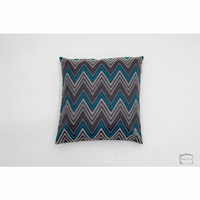 ALMOFADA CINZA E AZUL ZIGZAG - 45X45