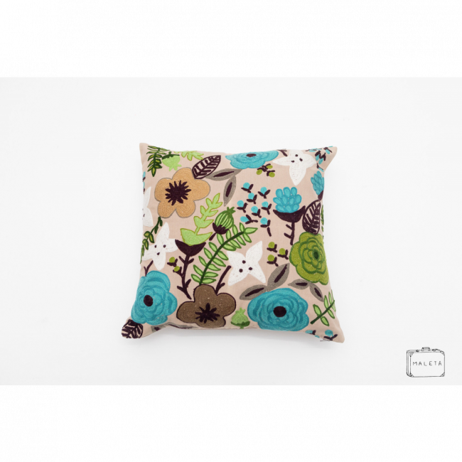 ALMOFADA BEGE ESTAMPA FLORAL - 45X45