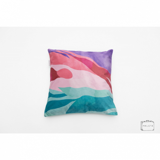 ALMOFADA SUEDE ROXA/ROSA/VERDE - 45X45