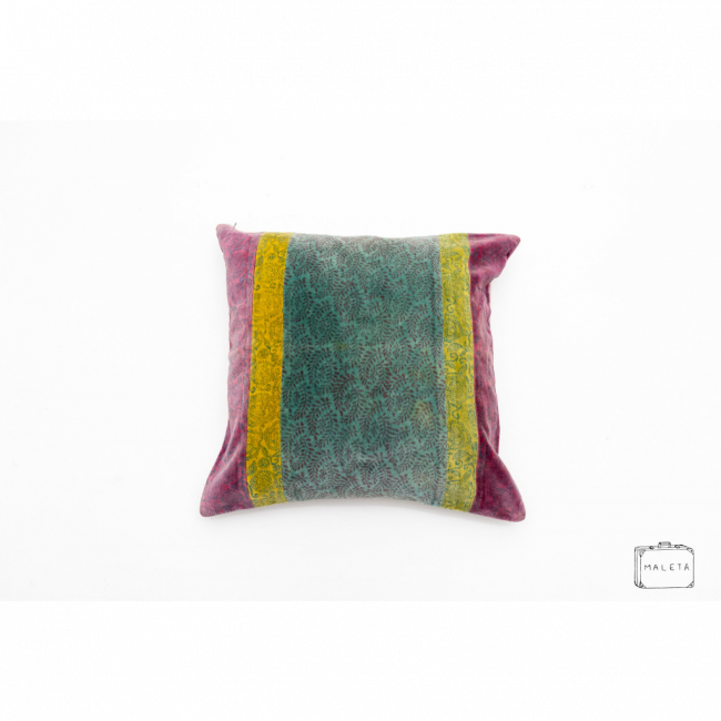 ALMOFADA VELUDO ROXA/VERDE ESTAMPADA - 45X45