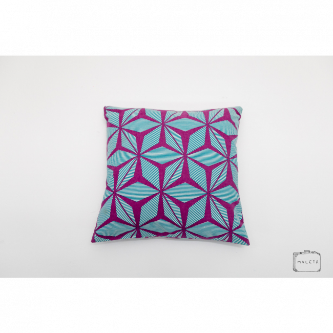 ALMOFADA FUCSIA ESTAMPA AZUL - 45X45