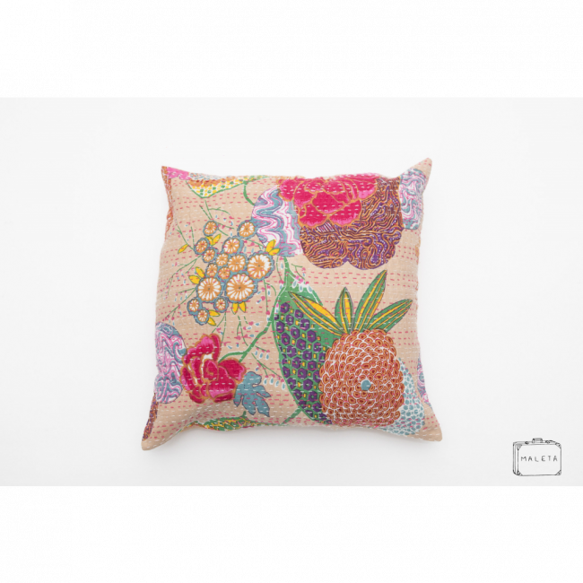 ALMOFADA BEGE ESTAMPA FLORES - 40X40