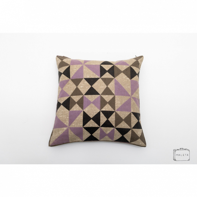 ALMOFADA CINZA ESTAMPA GEOMETRICA ROXA/PRETO - 40X40