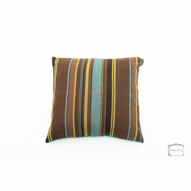ALMOFADA MARROM LISTRADA (FUNDO VERDE TURQUESA) - 40X40