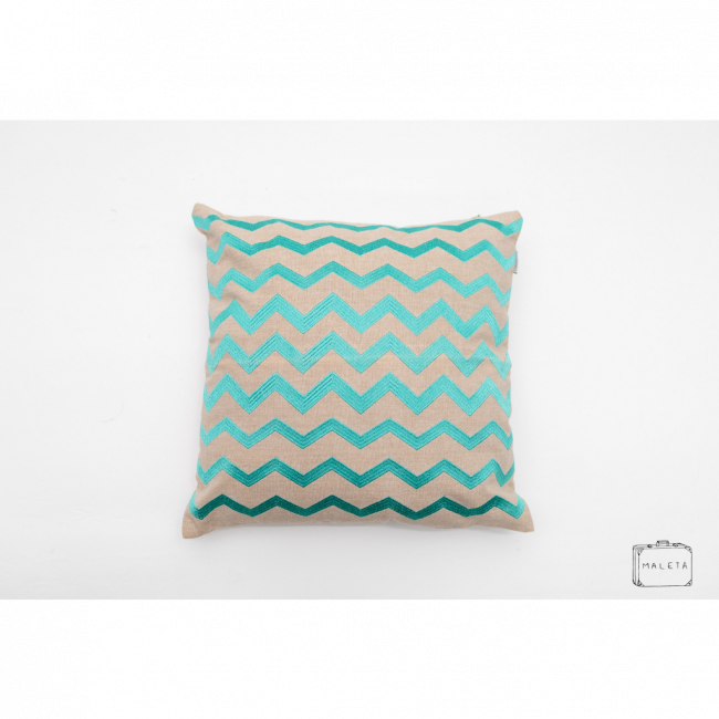 ALMOFADA CINZA ZIGZAG VERDE ÁGUA - 40X40