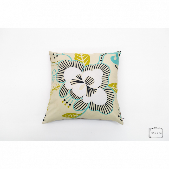 ALMOFADA BEGE ESTAMPA FLOR - 45X45