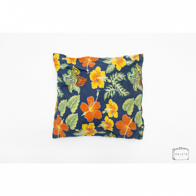 ALMOFADA AZUL ESTAMPA FLORES LARANJA - 40X40