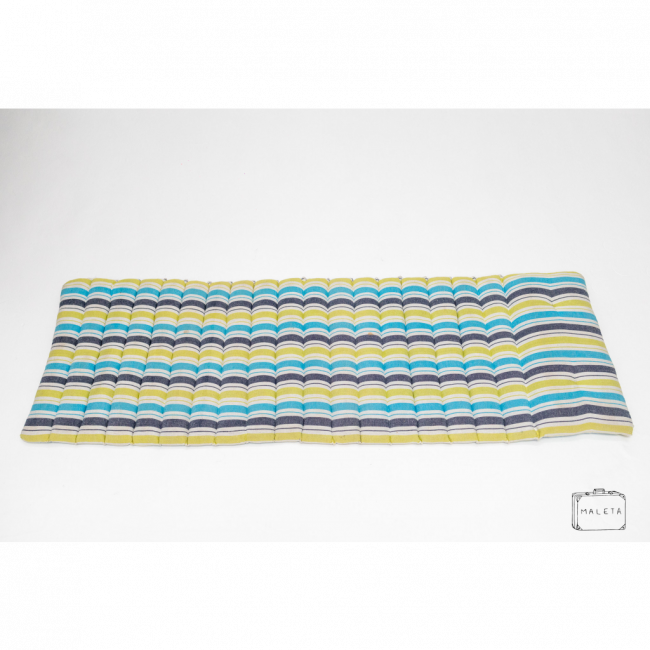 COLCHÃO DE ESPREGUIÇADEIRA LISTRADO ONDULADO AZUL CLARO E ESCURO/VERDE/BRANCO - 0,60X1,80