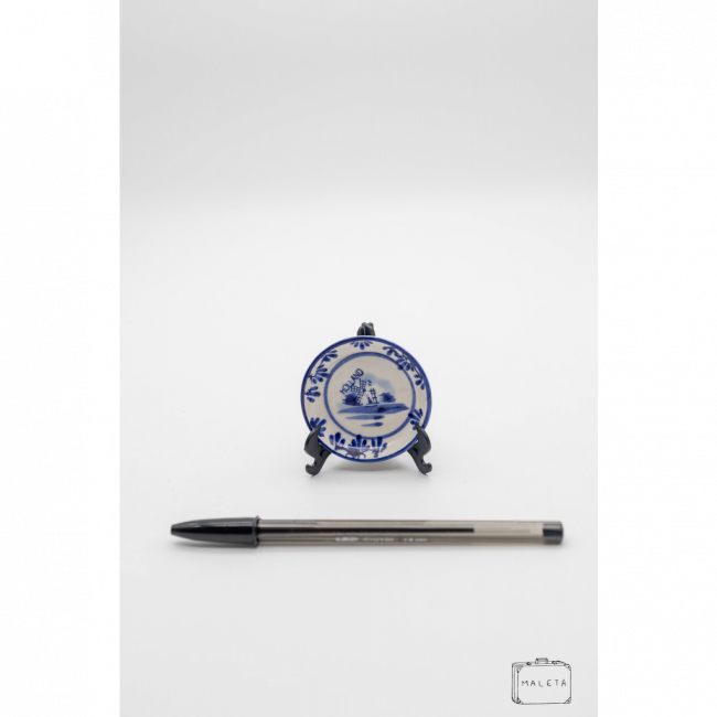 MINI PRATO DECORAÇÃO BRANCO ESTAMPA AZUL