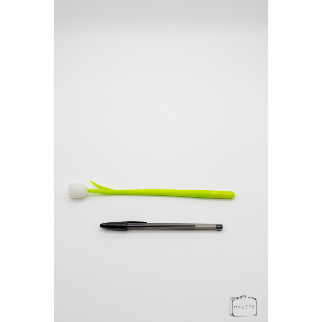 CANETA VERDE FLOR TULIPA BRANCA