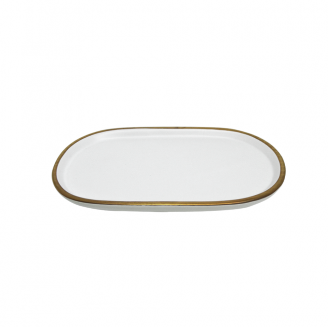 Bandeja Oval Cimento Branco aro dourado