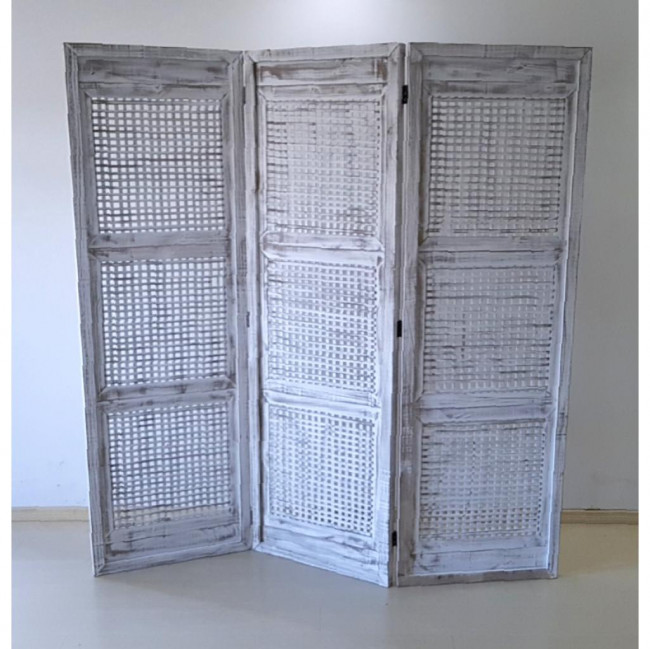 Biombo Triplo Branco Pátina