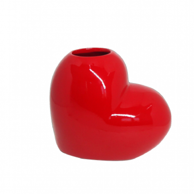 Vaso Coração Cerâmica Médio Vermelho