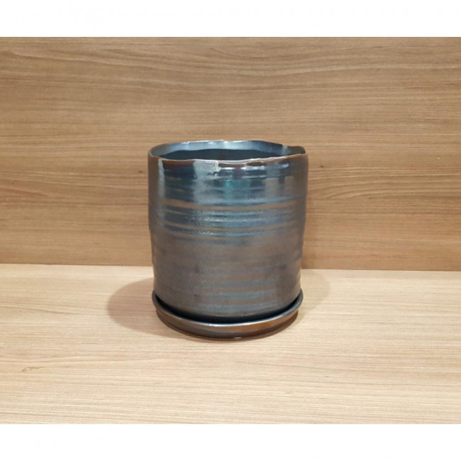 Vaso em Cerâmica Prata Envelhecido G