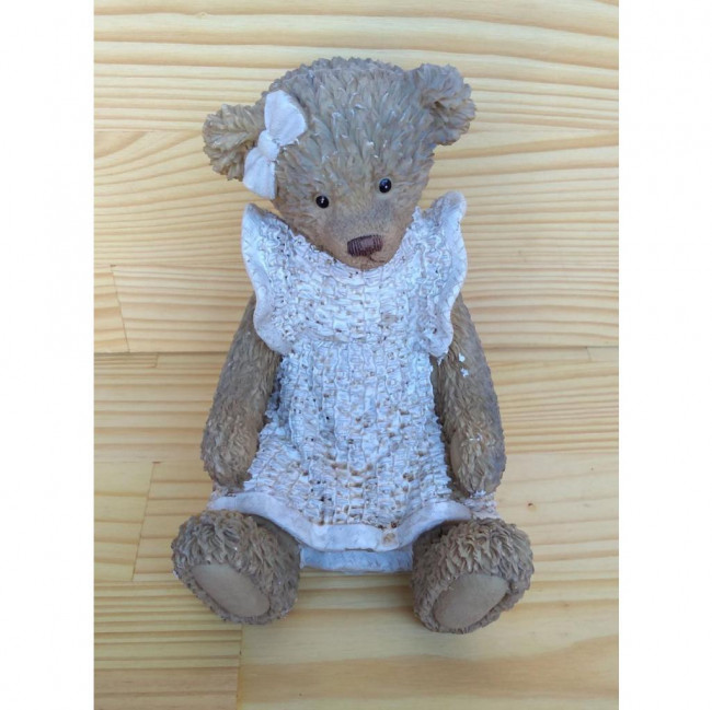 URSA SENTADA PORCELANA VESTIDO AZUL. 19 CM