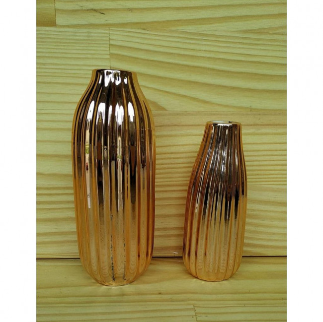 VASO GARRAFA ONDULADA ROSE E GOLD. 20 CM