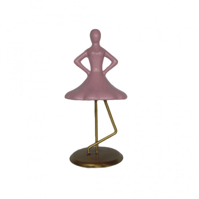 Bailarina 2 Cerâm Rosa Pé Ferro Dourado 35cm