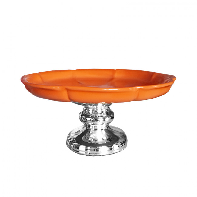 Bandeja Cerâm Coral Base Cromada 37cm